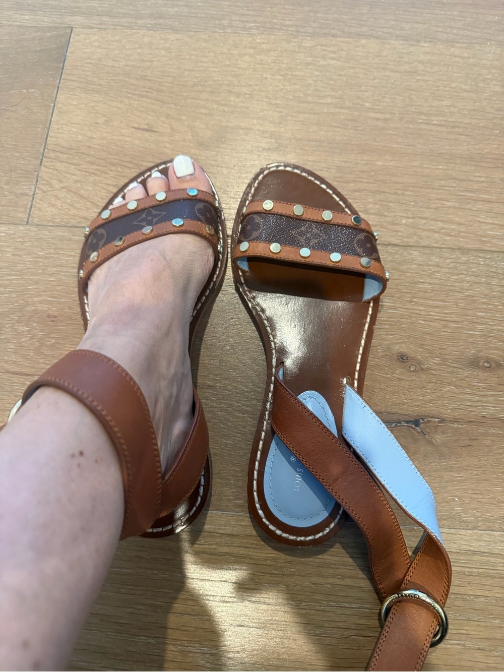 Louis Vuitton Women's Brown Studded Leather Slide Sandals